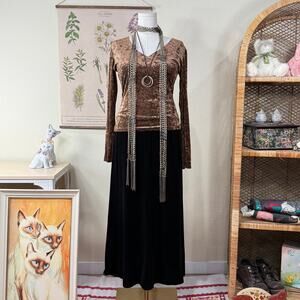 90s Y2k Black Velvet Maxi Skirt Romantic Goth Whimsigoth Vampire Dark Fairy L